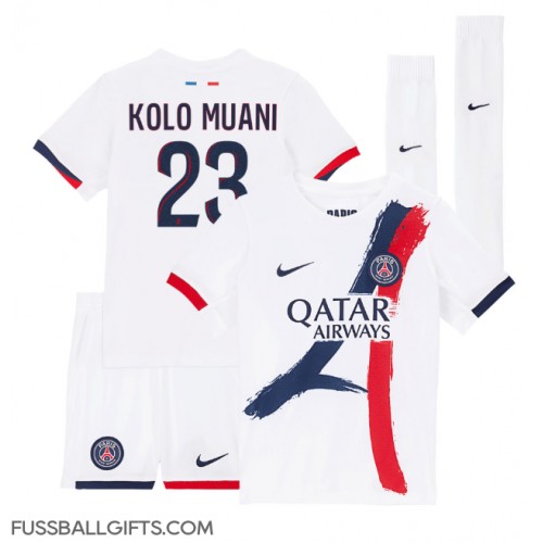 Paris Saint-Germain Randal Kolo Muani #23 Fußballbekleidung Auswärtstrikot Kinder 2024-25 Kurzarm (+ kurze hosen)